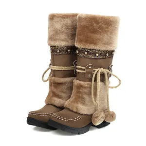 Winter Middle Heel Cotton Boots Wool Ball High Tube Warm Boots Knight Snow Boots