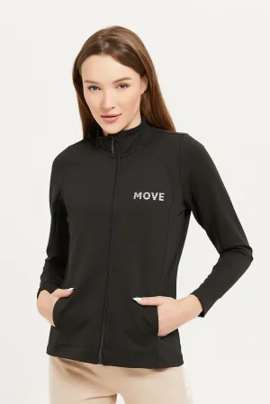 Women Black Zip Through Sweatshirt