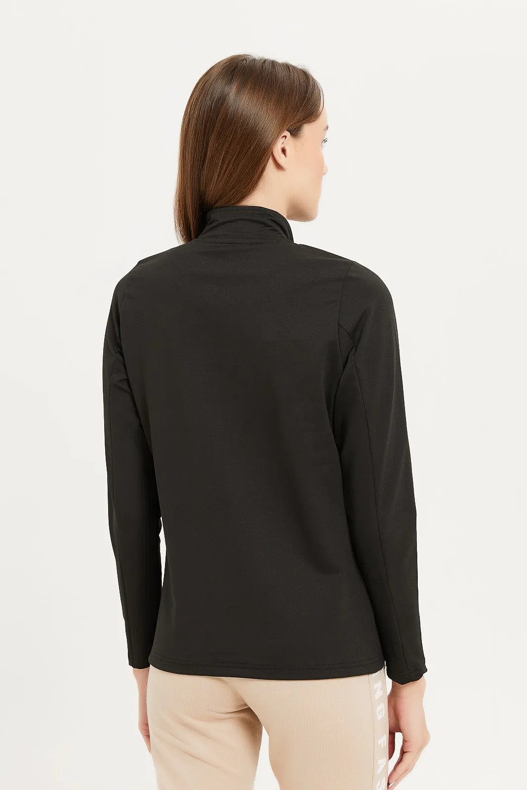 Women Black Zip Through Sweatshirt