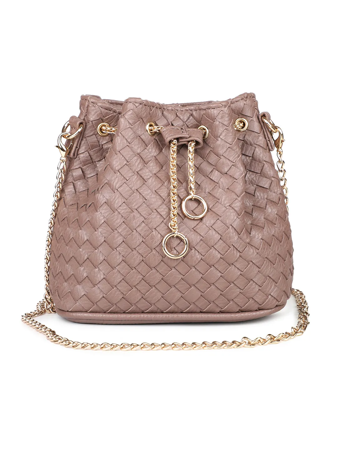 Women Brown Woven Design Structured Potli Clutch