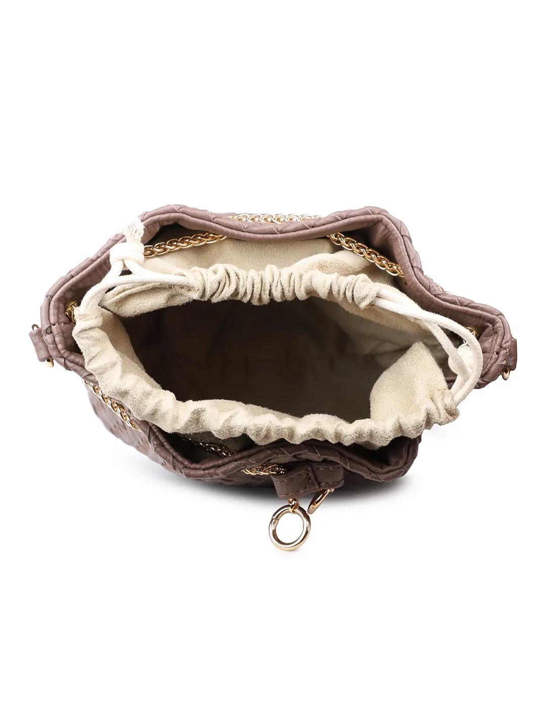 Women Brown Woven Design Structured Potli Clutch