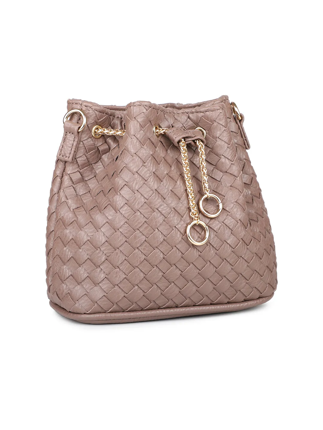 Women Brown Woven Design Structured Potli Clutch
