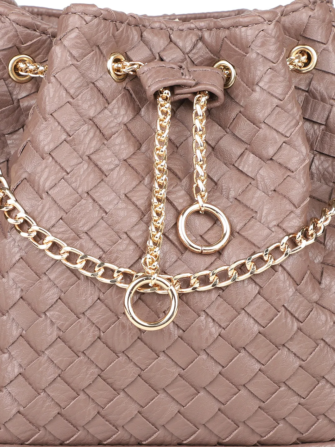 Women Brown Woven Design Structured Potli Clutch