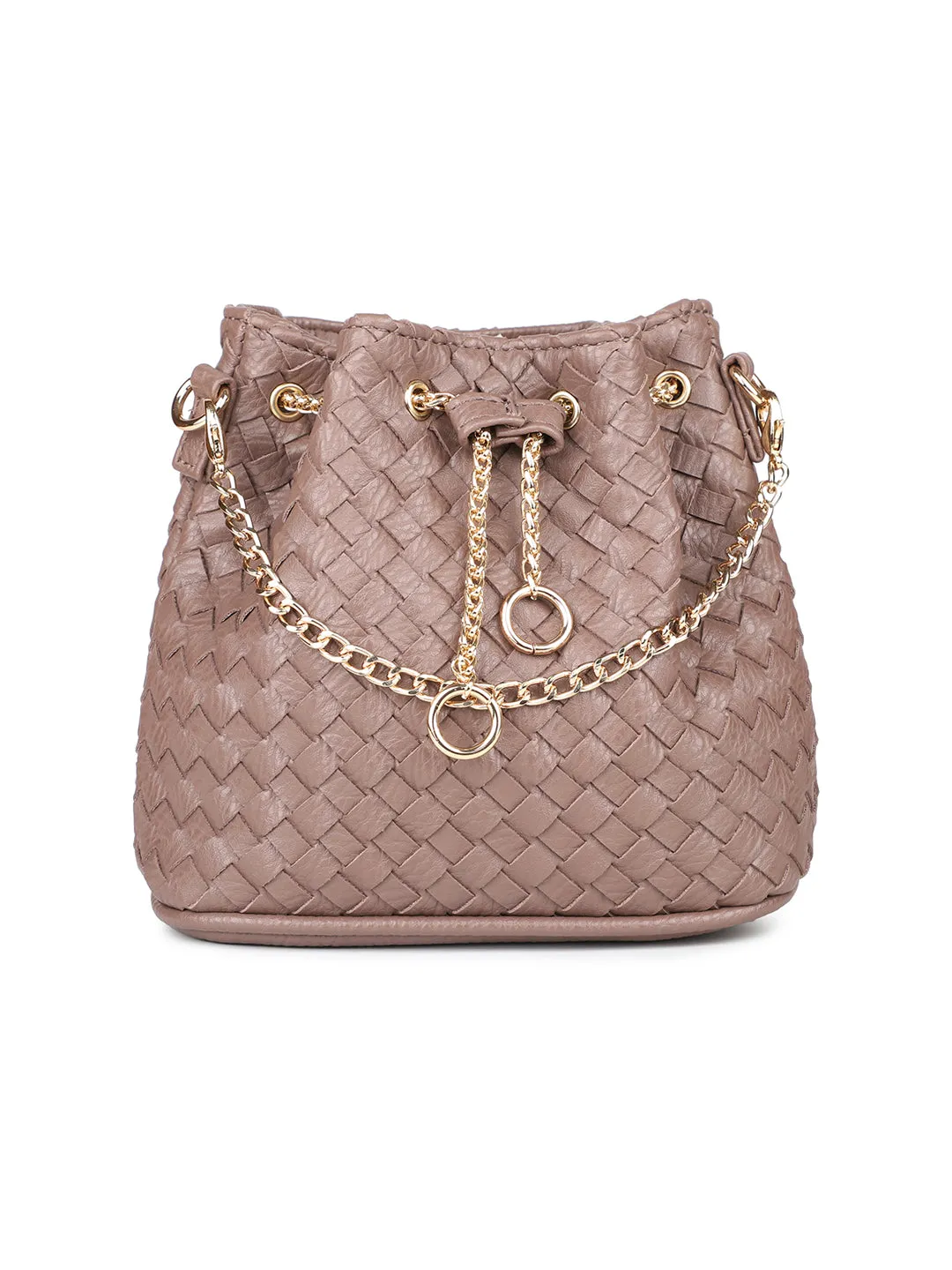 Women Brown Woven Design Structured Potli Clutch