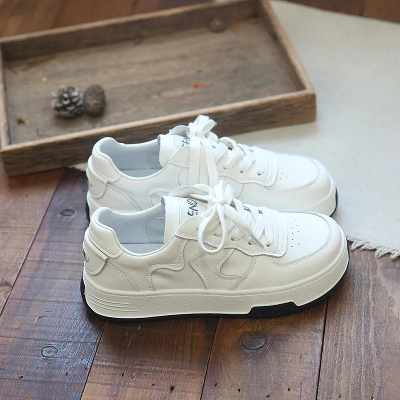 Women Casual Patchwork Leather Flat Sneakers