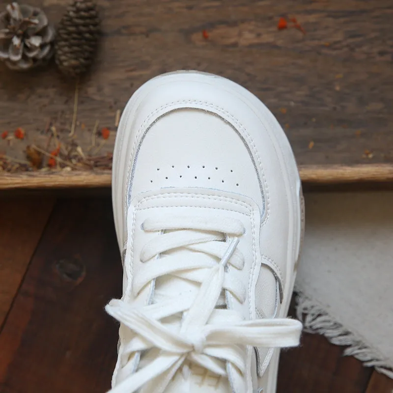 Women Casual Patchwork Leather Flat Sneakers