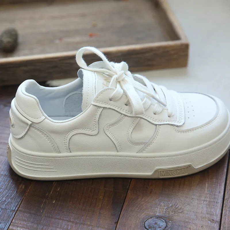 Women Casual Patchwork Leather Flat Sneakers