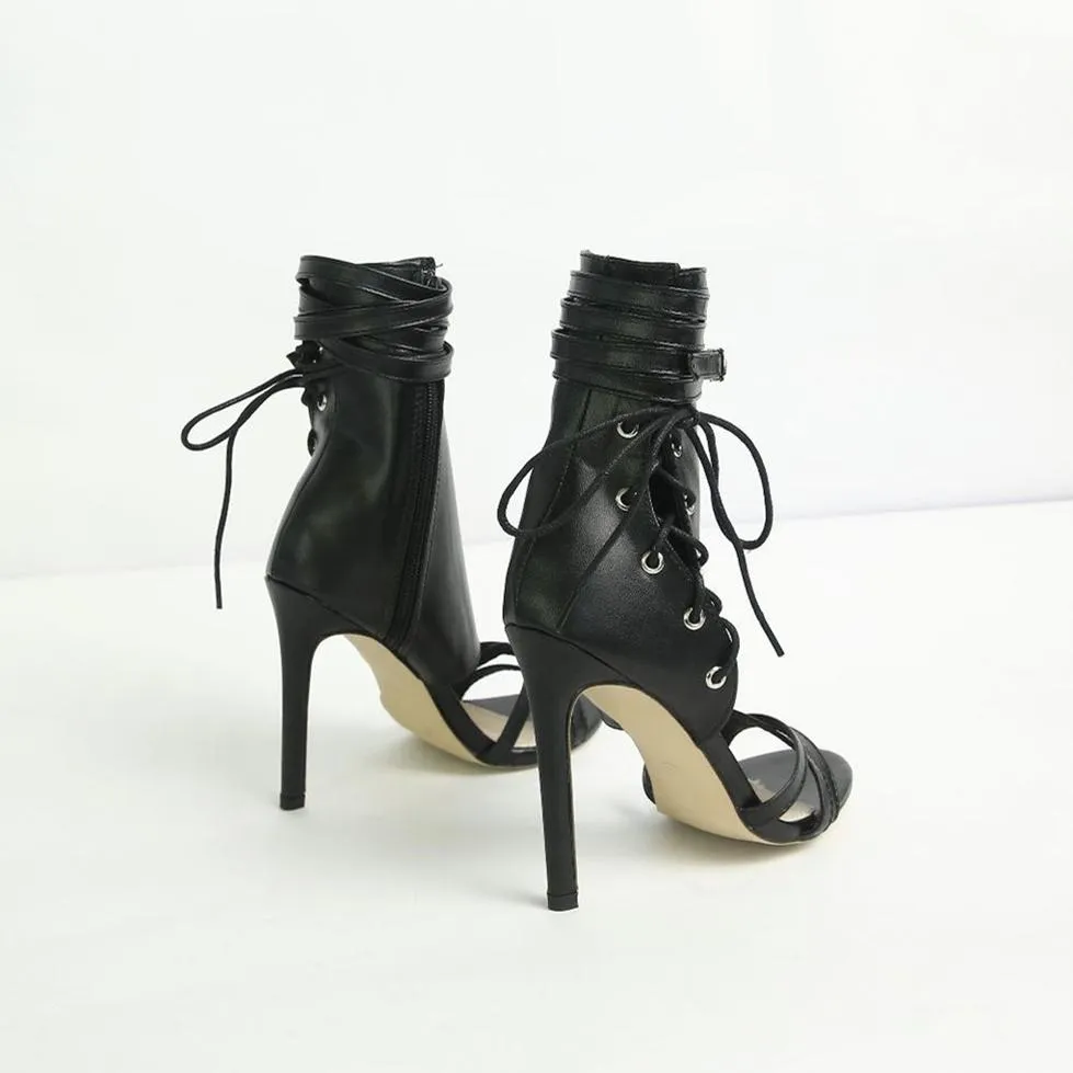Women peep toe ankle strappy stiletto lace up heels
