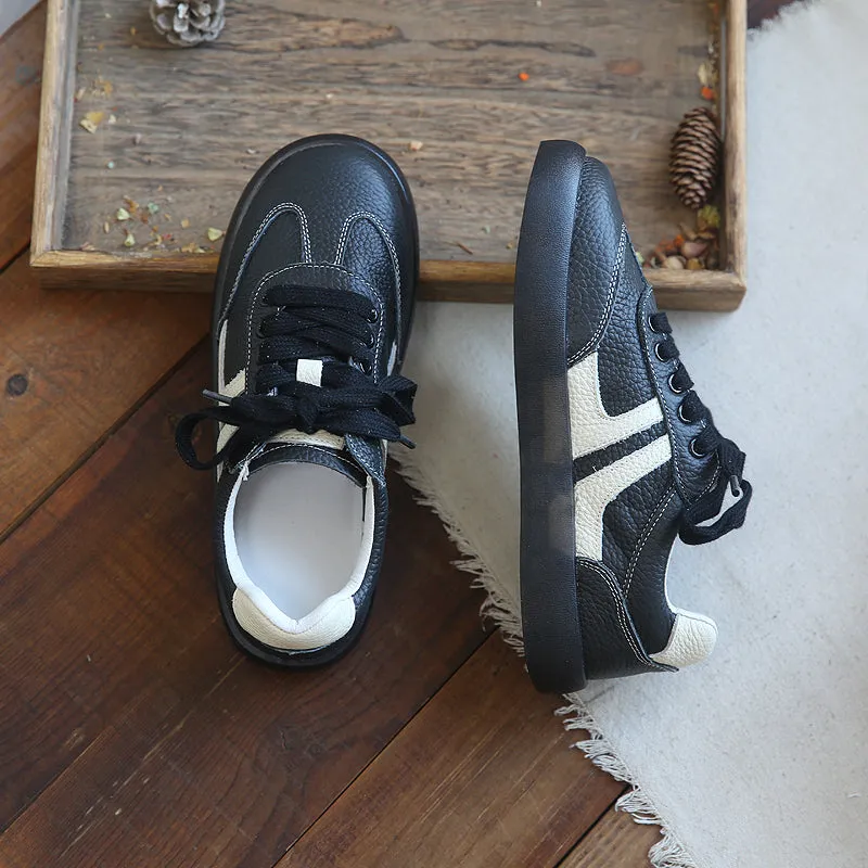 Women Retro Cowhide Patchwork Soft Sneakers