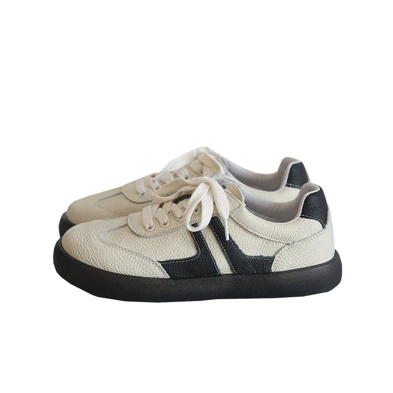 Women Retro Cowhide Patchwork Soft Sneakers