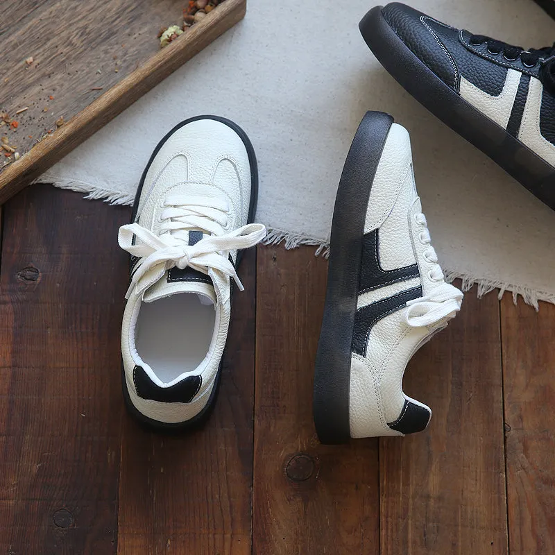 Women Retro Cowhide Patchwork Soft Sneakers
