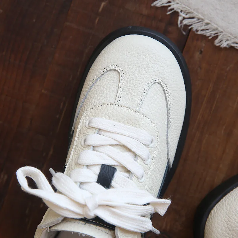 Women Retro Cowhide Patchwork Soft Sneakers