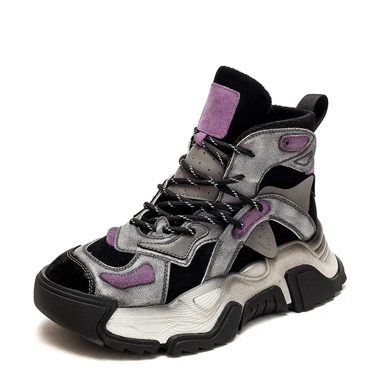 Women Retro Fashion Patchwork Leather Casual Boots