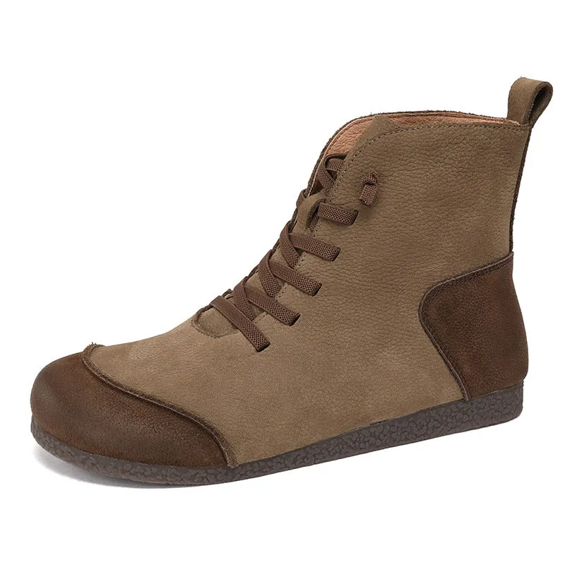 Women Retro Frosted Cowhide Patchwork Flat Boots