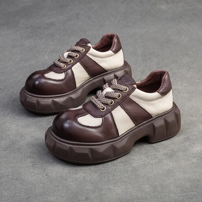 Women Retro Leather Patchwork Casual Shoes