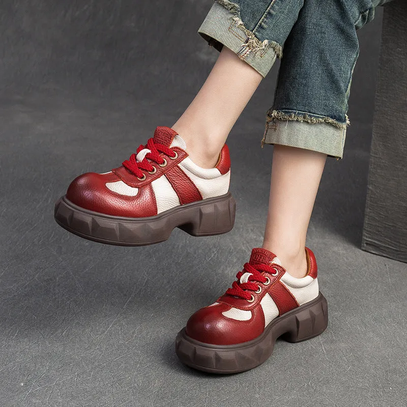 Women Retro Leather Patchwork Casual Shoes
