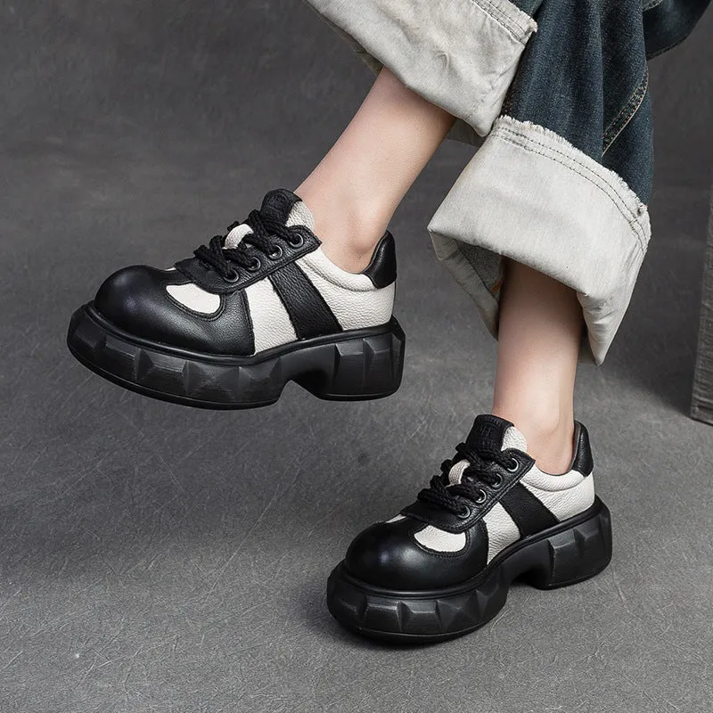 Women Retro Leather Patchwork Casual Shoes
