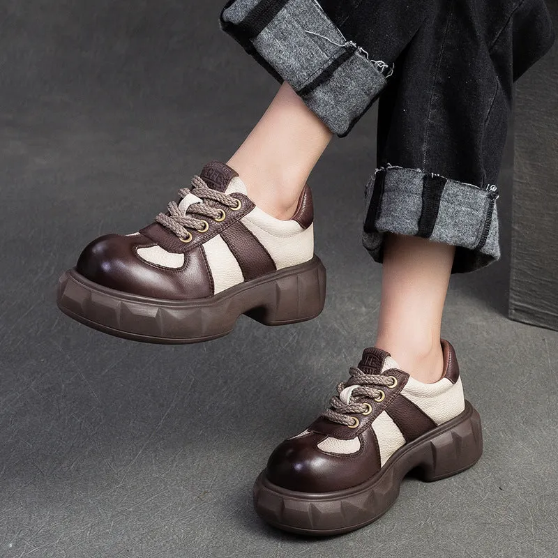 Women Retro Leather Patchwork Casual Shoes