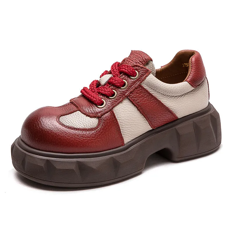 Women Retro Leather Patchwork Casual Shoes