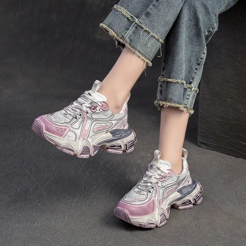 Women Retro Patchwork Chunky Platform Casual Shoes