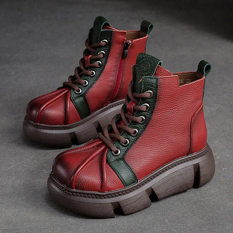 Women Retro Patchwork Leather Casual Ankle Boots