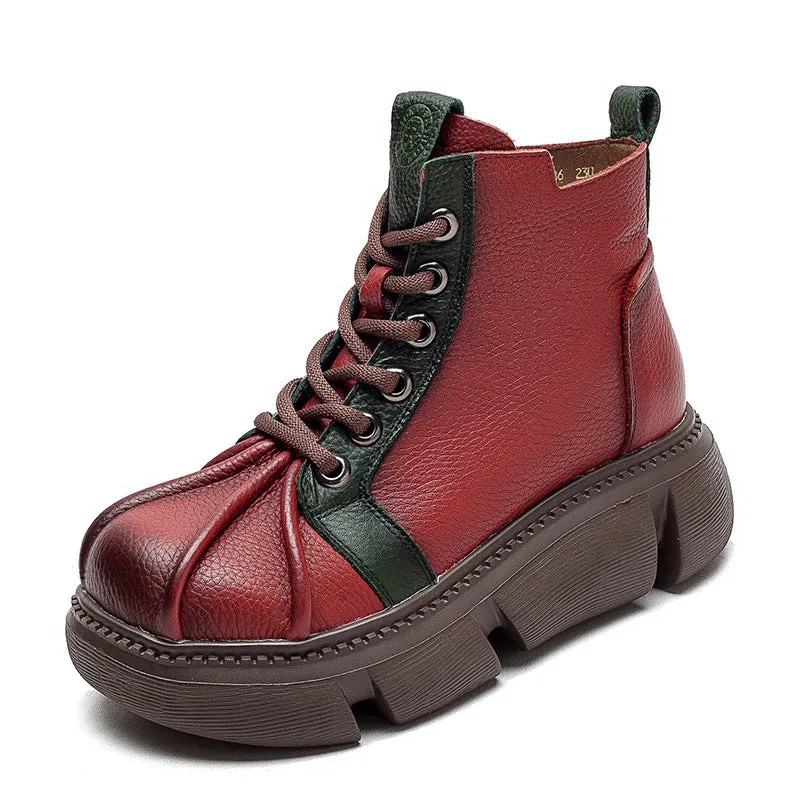 Women Retro Patchwork Leather Casual Ankle Boots