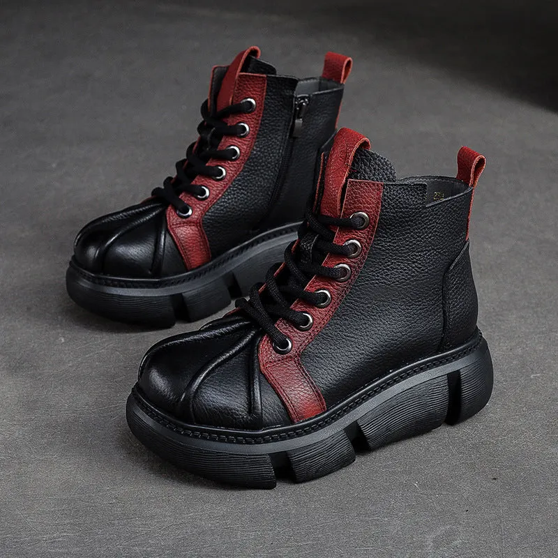Women Retro Patchwork Leather Casual Ankle Boots