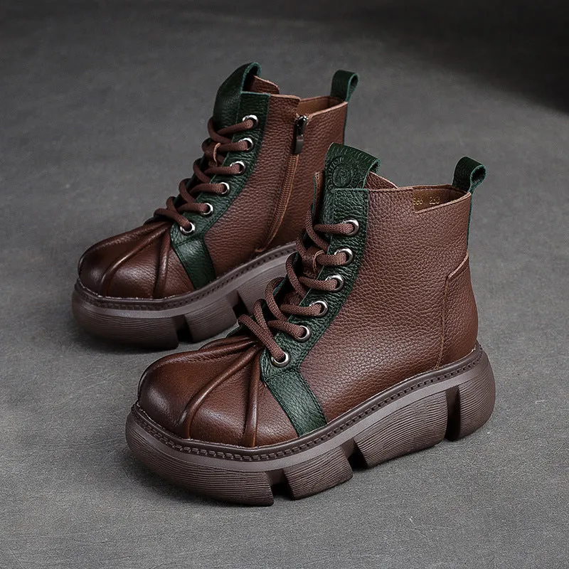 Women Retro Patchwork Leather Casual Ankle Boots