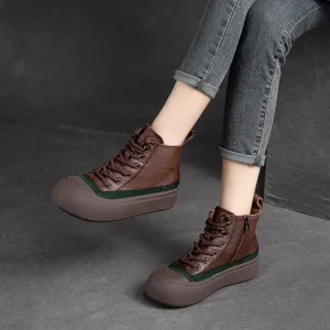 Women Retro Patchwork Leather Flat Casual Ankle Boots