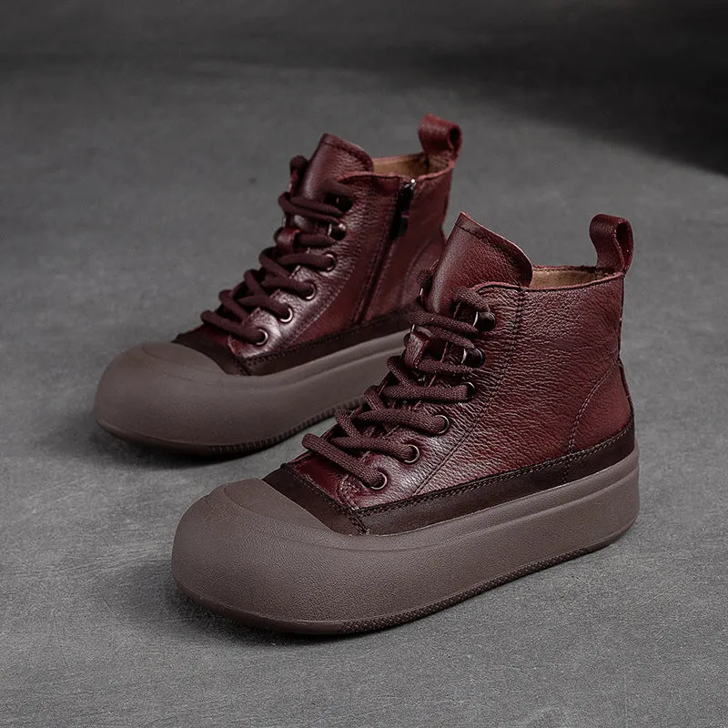 Women Retro Patchwork Leather Flat Casual Ankle Boots