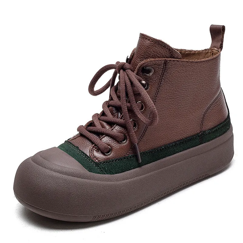 Women Retro Patchwork Leather Flat Casual Ankle Boots