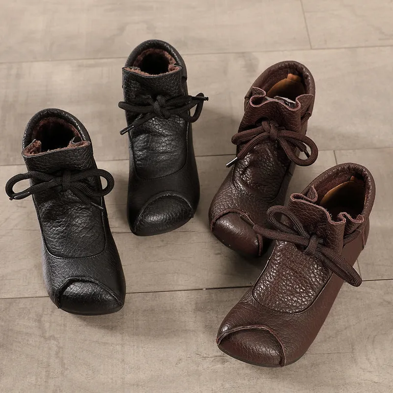 Women Retro Soft Leather Patchwork Flat Boots