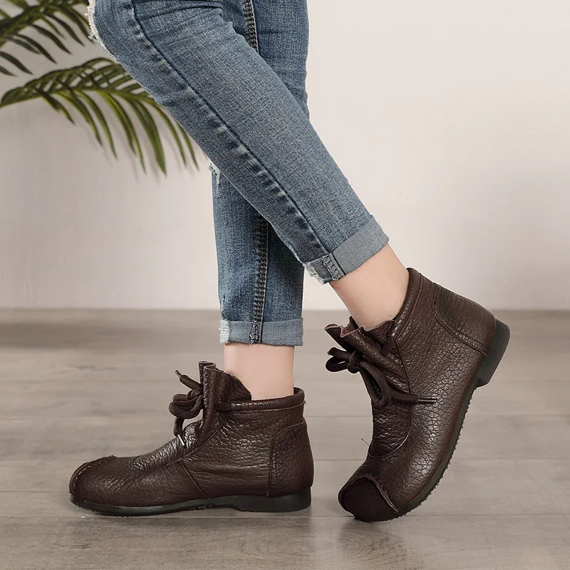 Women Retro Soft Leather Patchwork Flat Boots