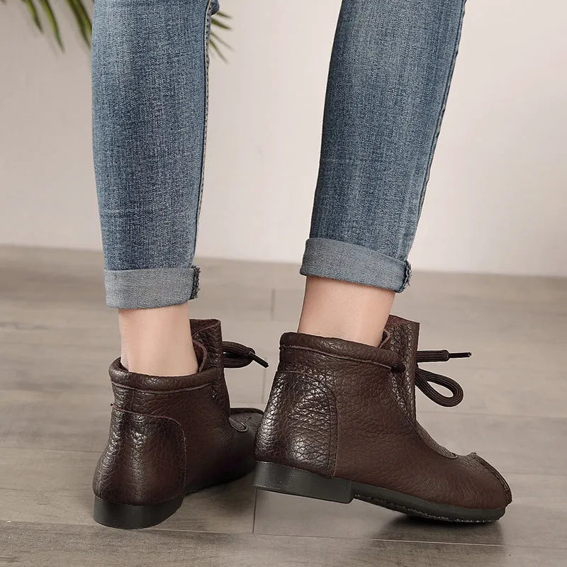 Women Retro Soft Leather Patchwork Flat Boots
