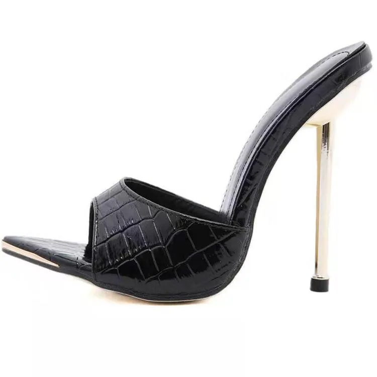Women summer casual snakeskin peep toe stiletto high heels