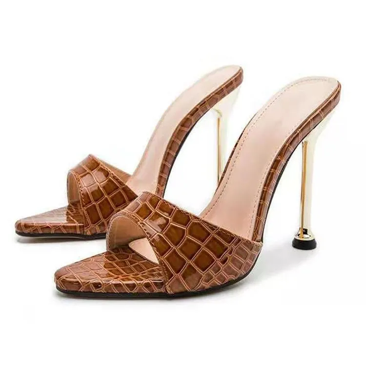 Women summer casual snakeskin peep toe stiletto high heels