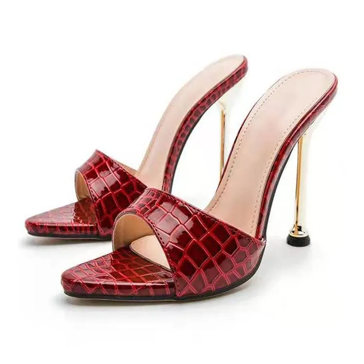 Women summer casual snakeskin peep toe stiletto high heels