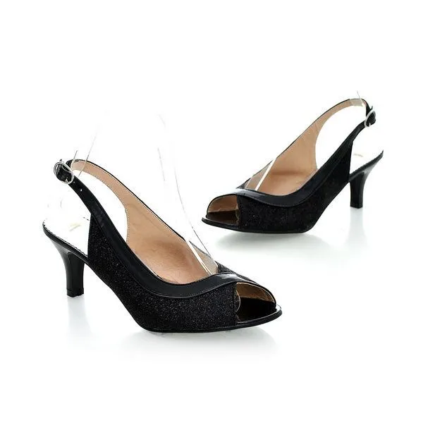 Women's Bling Bling Peep Toe Buckle Spool Heel Sandals