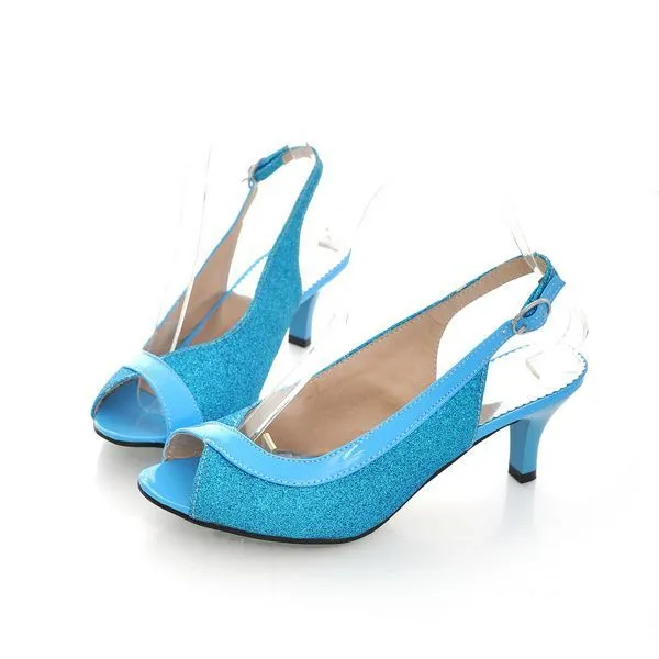 Women's Bling Bling Peep Toe Buckle Spool Heel Sandals