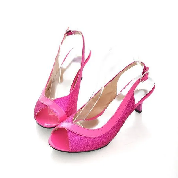 Women's Bling Bling Peep Toe Buckle Spool Heel Sandals