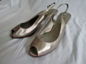 Womens COLE HAAN Leather Pump Heel Shoe 7.5 METALLIC GOLD NIKE AIR Strappy