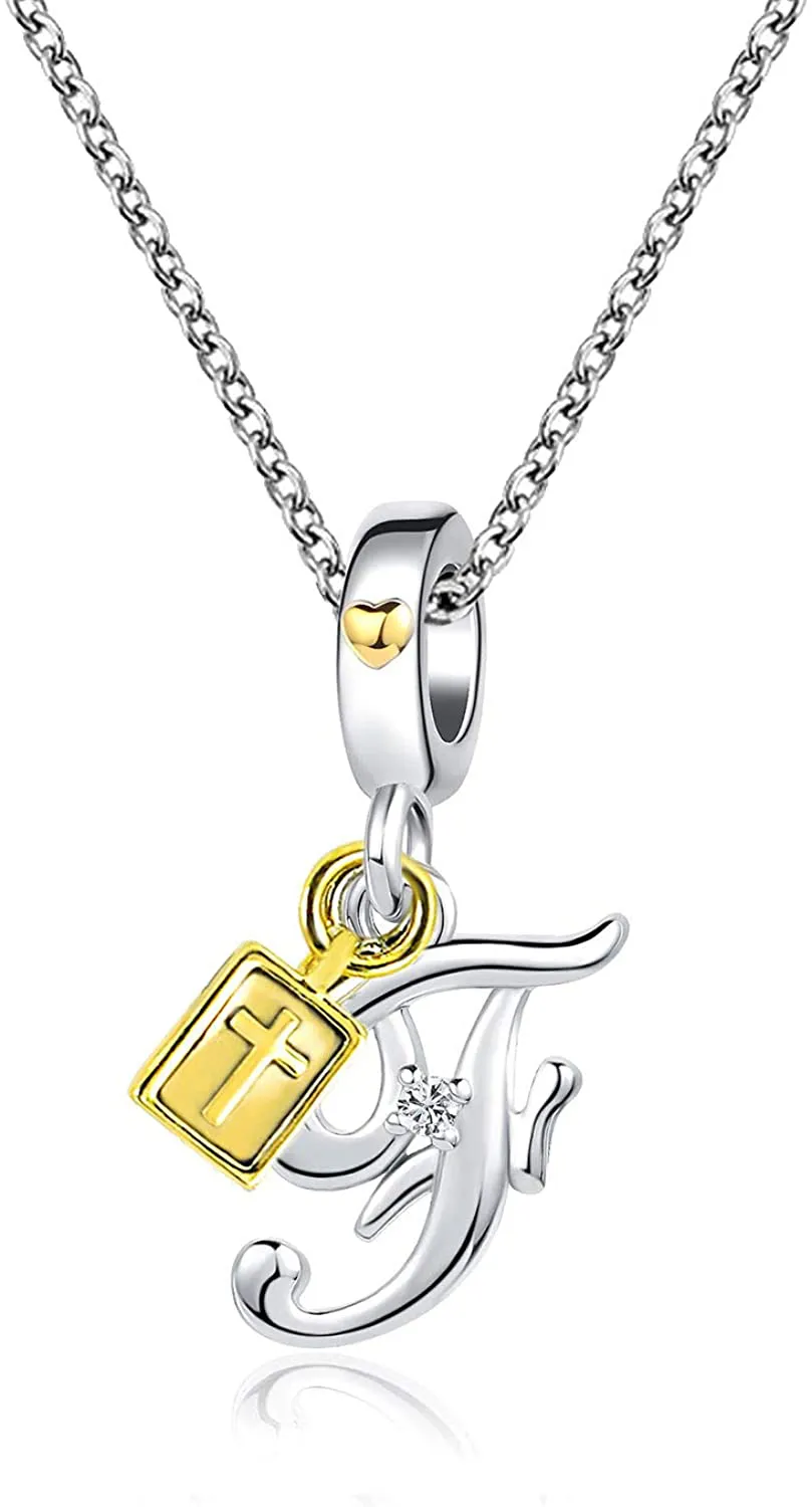 Women's Cross Holy Bible Heart Initial Letter Pendant Necklace