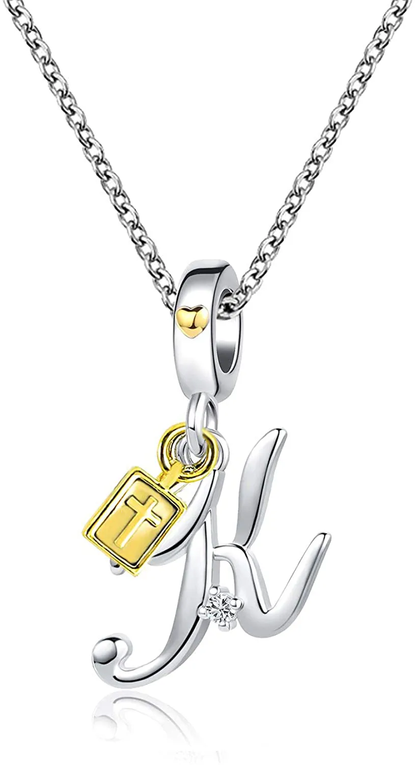 Women's Cross Holy Bible Heart Initial Letter Pendant Necklace