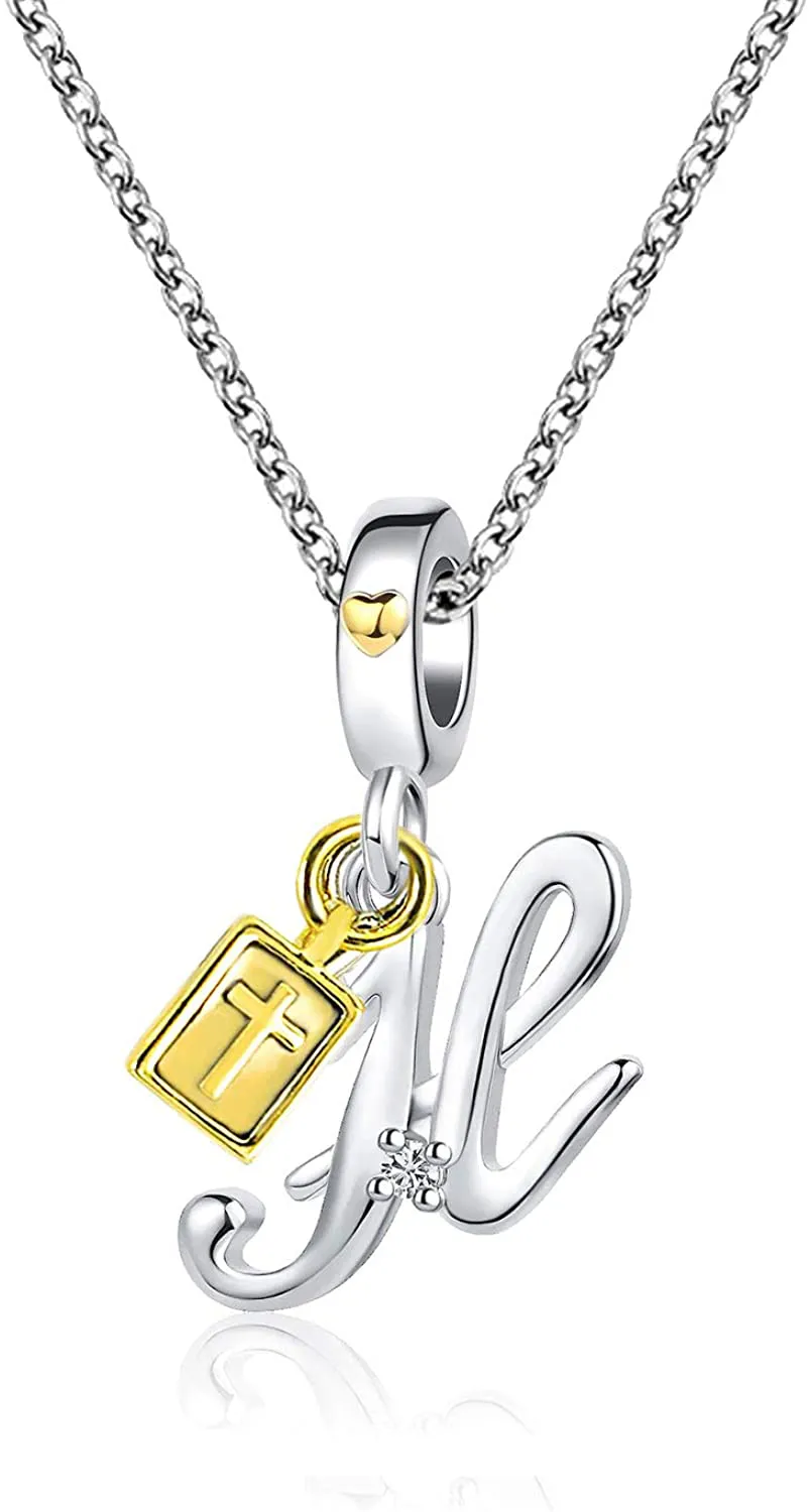 Women's Cross Holy Bible Heart Initial Letter Pendant Necklace
