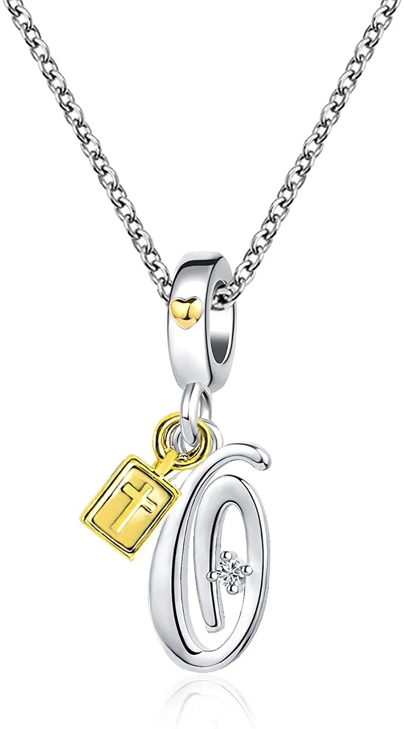 Women's Cross Holy Bible Heart Initial Letter Pendant Necklace