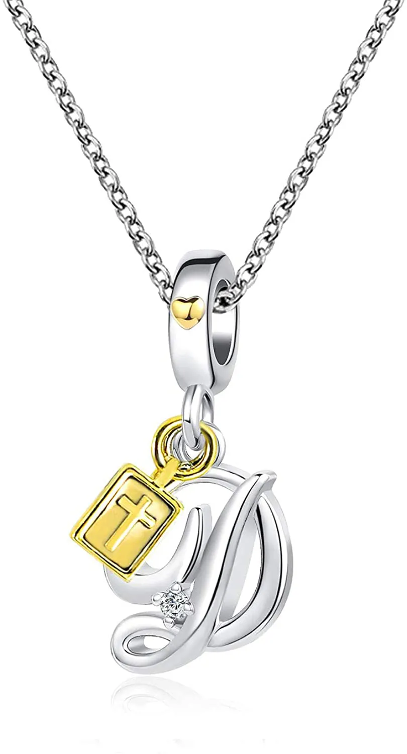 Women's Cross Holy Bible Heart Initial Letter Pendant Necklace