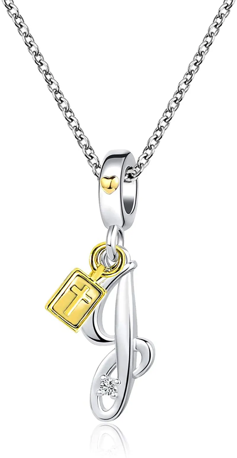 Women's Cross Holy Bible Heart Initial Letter Pendant Necklace
