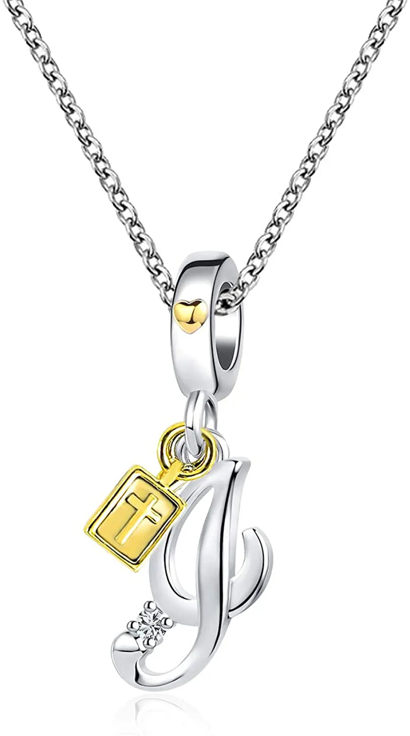 Women's Cross Holy Bible Heart Initial Letter Pendant Necklace