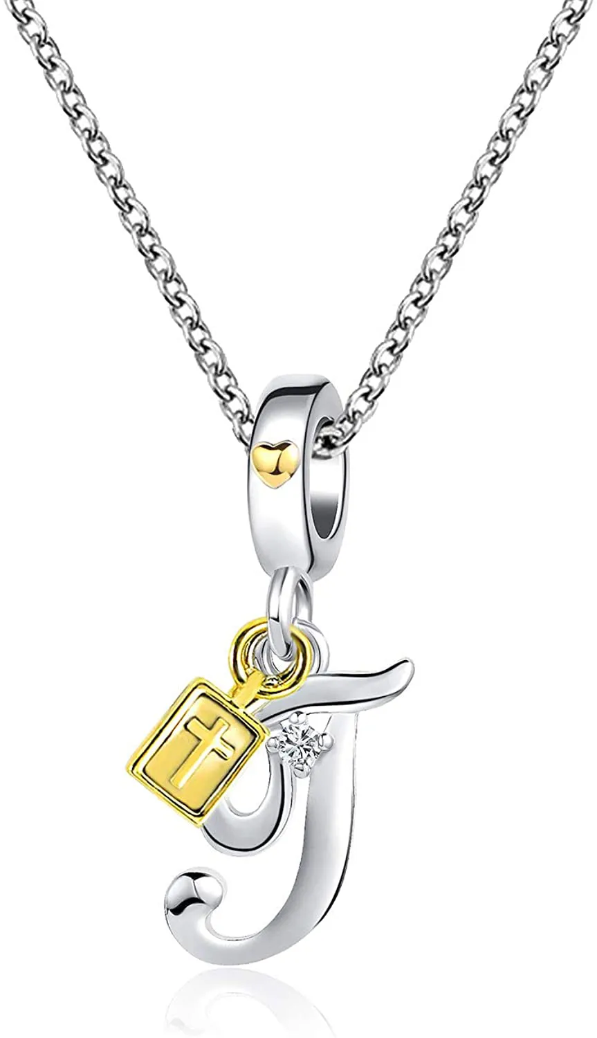 Women's Cross Holy Bible Heart Initial Letter Pendant Necklace