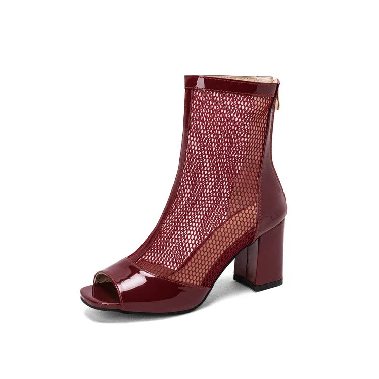Women's Open Toe Cutout Back Zippers Block Heel Ankle Boots